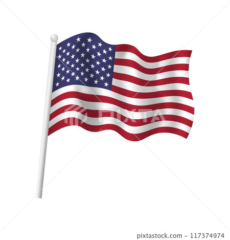 USA flag on flagpole waving in wind. Vector isolated illustration of American flag with stars and stripes. US national symbol USA flag on flagpole waving in wind. Vector isolated illustration of American flag with stars and stripes. US national symbol 117374974