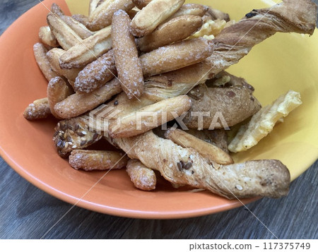 Various dry biscuits lie on a plate Various dry biscuits lie on a plate 117375749