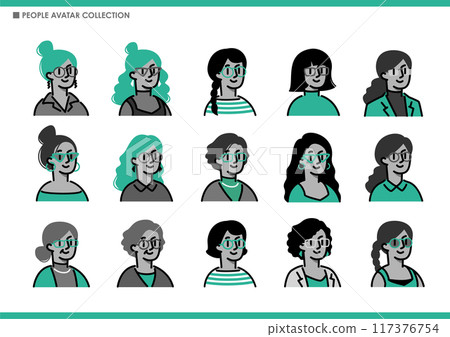 A set of simple women icons. Glasses. 117376754