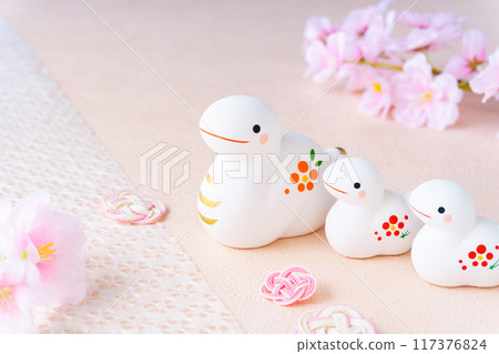 蛇年新年賀卡材料 | 白蛇與櫻花的父母與孩子 117376824