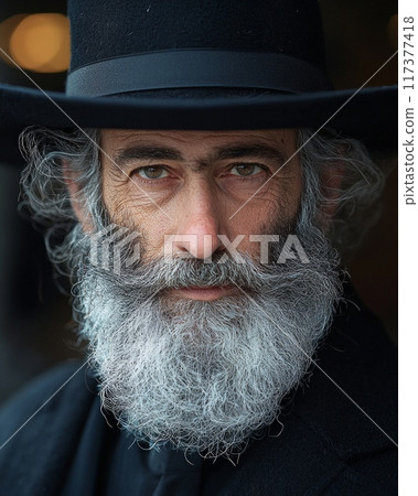 Portrait of senior orthodox jewish. Purim, festival, holiday, celebration, judaism, religion, human emotions concept. 117377418