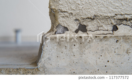 Deterioration of exterior wall joints - Close-up photography Deterioration of exterior wall joints - Close-up photography 117377572