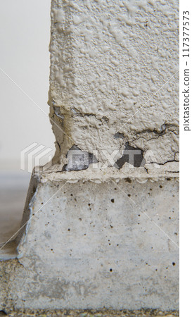 Deterioration of exterior wall joints - Close-up photography Deterioration of exterior wall joints - Close-up photography 117377573