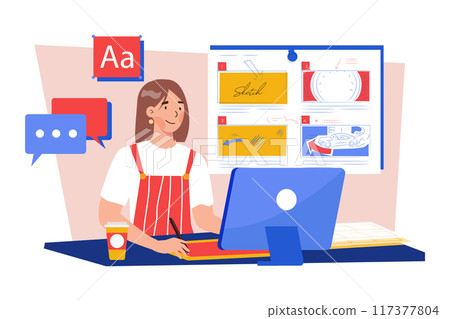 Creative film storyboard and storyboarding process image Illustration concept on white background 117377804