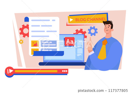 Multimedia content production for video blog channel Illustration concept on white background Multimedia content production for video blog channel Illustration concept on white background 117377805