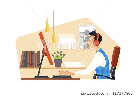 Copywriter is writing for a magazine 117377806