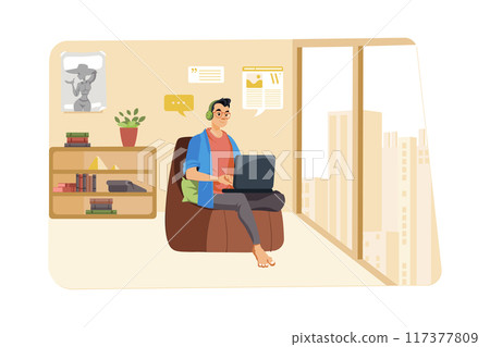 Male writer writing a review for the magazine 117377809