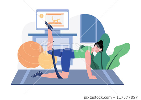 Woman is working out with elastic bands Illustration concept on white background 117377857
