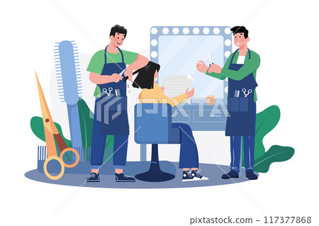Woman getting her hair cut at the beauty salon. Woman getting her hair cut at the beauty salon. 117377868