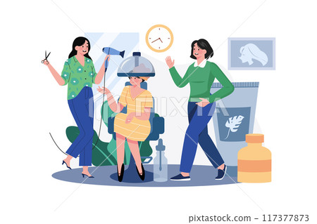 Woman getting hair incubation at hairdresser shop. 117377873