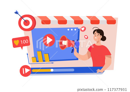 Video marketing on social media and promotion advertisement Illustration concept on white background 117377931