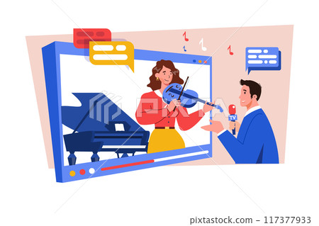 Video interview with musician Illustration concept on white background 117377933