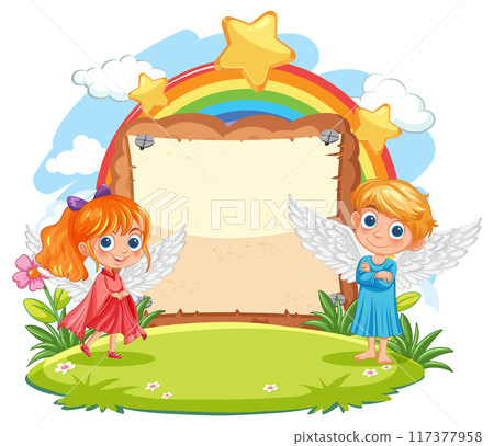 Angelic Children with Rainbow Background Angelic Children with Rainbow Background 117377958