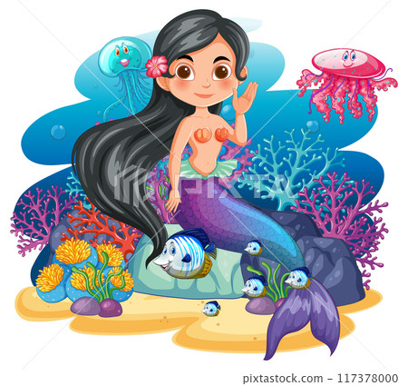 Mermaid in Colorful Coral Reef Mermaid in Colorful Coral Reef 117378000