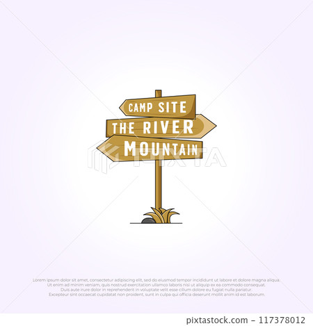 wildlife signpost logo icon. illustration design of sign road in the nature. sing for backpacker 117378012