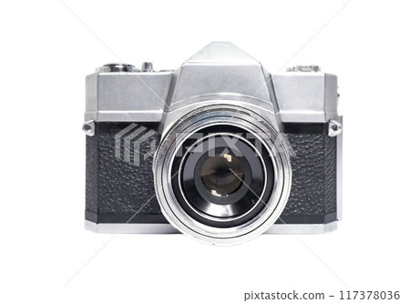 vintage photo camera on a white background vintage photo camera on a white background 117378036