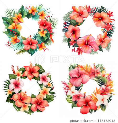 Colorful tropical flower wreath Colorful tropical flower wreath 117378038
