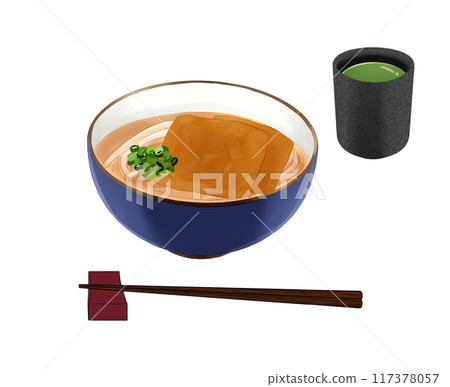 Kitsune udon with tea and chopsticks 117378057