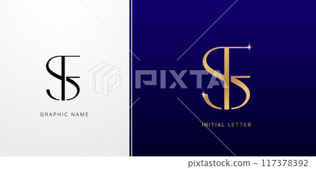 SF or FS initials letters monogram logos symbols for business cards elements, branding company identity, advertisement material golden foil paper, collage print, ads campaign, wedding invitation signs 117378392