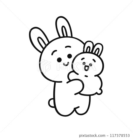 Rabbit holding a child, line drawing 117378553