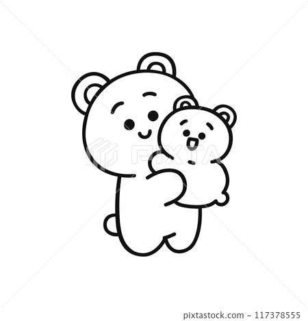 Bear holding a child, line drawing Bear holding a child, line drawing 117378555