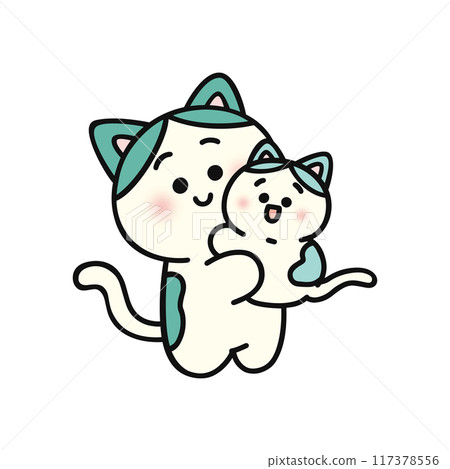 貓抱著一個孩子 117378556