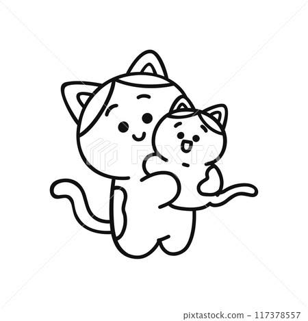 抱著孩子的貓的線條畫 117378557