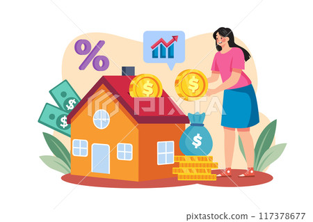 Female investing finance in home 117378677