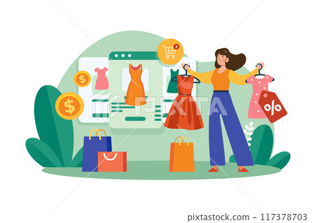 The girl who buys goods online 117378703