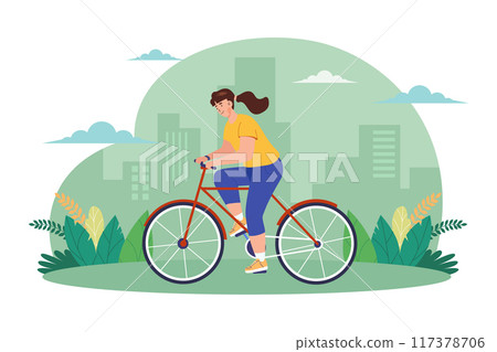 Girl riding a bicycle on the street 117378706