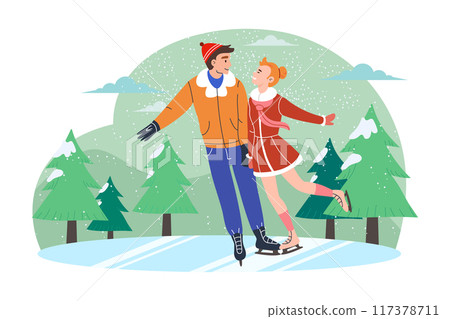 Couple enjoying dance during ice skating 117378711