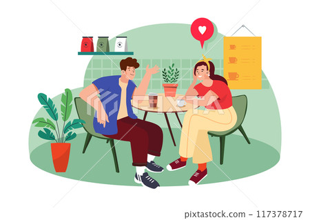 Couple on dating in cafe 117378717
