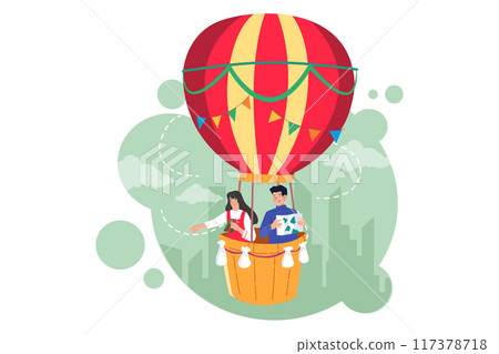 Man and woman in a hot air balloon 117378718