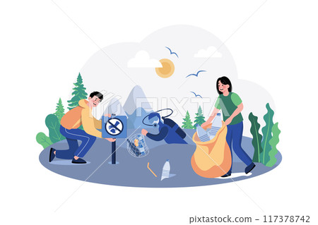 Cleaning the ocean Illustration concept on white background Cleaning the ocean Illustration concept on white background 117378742