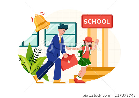Father dropping off daughter at school Father dropping off daughter at school 117378743
