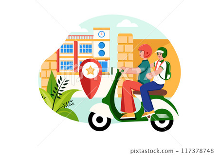 Parents take their children to school 117378748