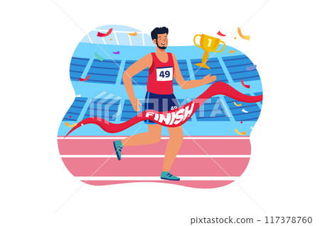 Bearded dude running fast on the stadium Illustration concept on white background 117378760