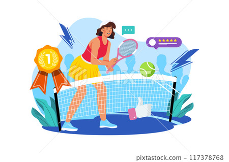 Girls play tennis Illustration concept on white background 117378768