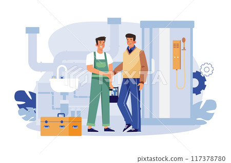 Handsome Plumber and Customer Shaking Hands 117378780