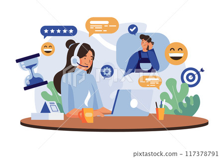 Man Mobile Conversation with Support Young Woman 117378791