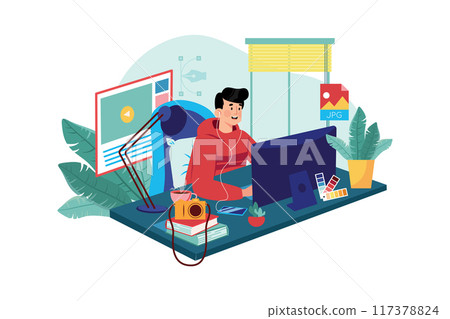 Freelance Designer Illustration concept on white background 117378824