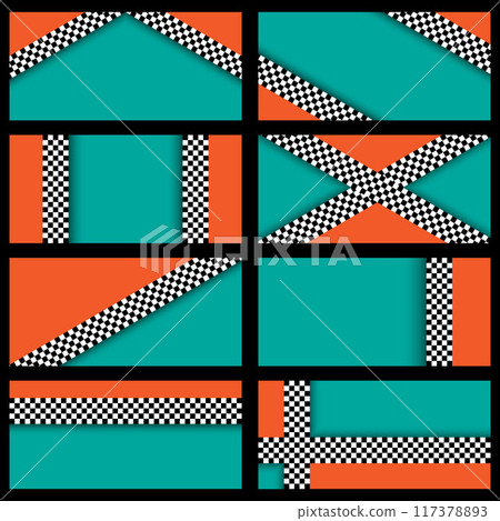 Blue and orange checkered race patterns 117378893