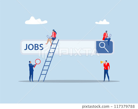 Looking for a new job. businessman climb up ladder of job search bar via computer looks at job opportunities, seek for vacancy or work position conceptVector illustration Looking for a new job. businessman climb up ladder of job search bar via computer looks at job opportunities, seek for vacancy or work position conceptVector illustration 117379788