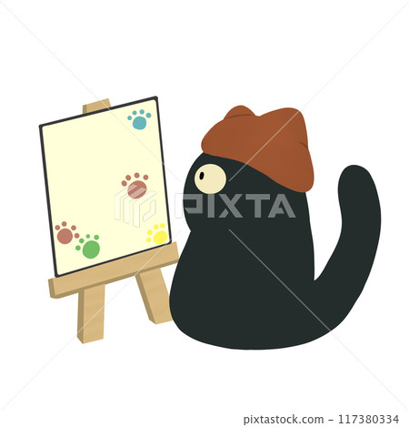 一隻黑貓畫畫的插圖 一隻黑貓畫畫的插圖 117380334