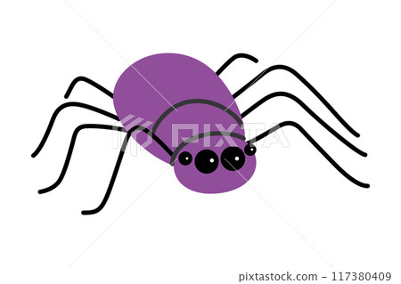 Vector illustration of creeepy spider, eerie insect decoration for Halloween themes. The black arachnid in simple, spooky cartoon style for haunted or horror inspired designs 117380409