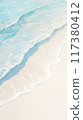 summer beach scene with gentle waves lapping onto the sandy shore	 117380412