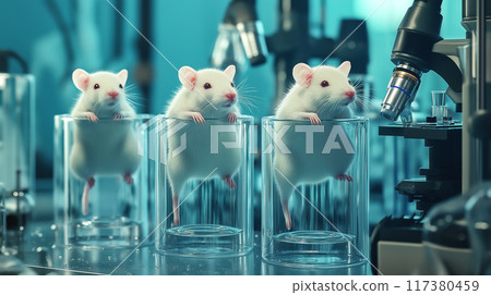 Rats in a lab are part of an experiment. The concept emphasizes scientific research and the ethical considerations of animal testing. Generative AI. 117380459