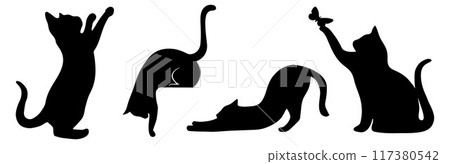Cartoons silhouettes Black cat 117380542