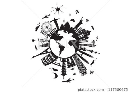 Tour travel around the world illustration 117380675