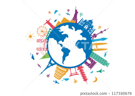 Tour travel around the world illustration 117380676